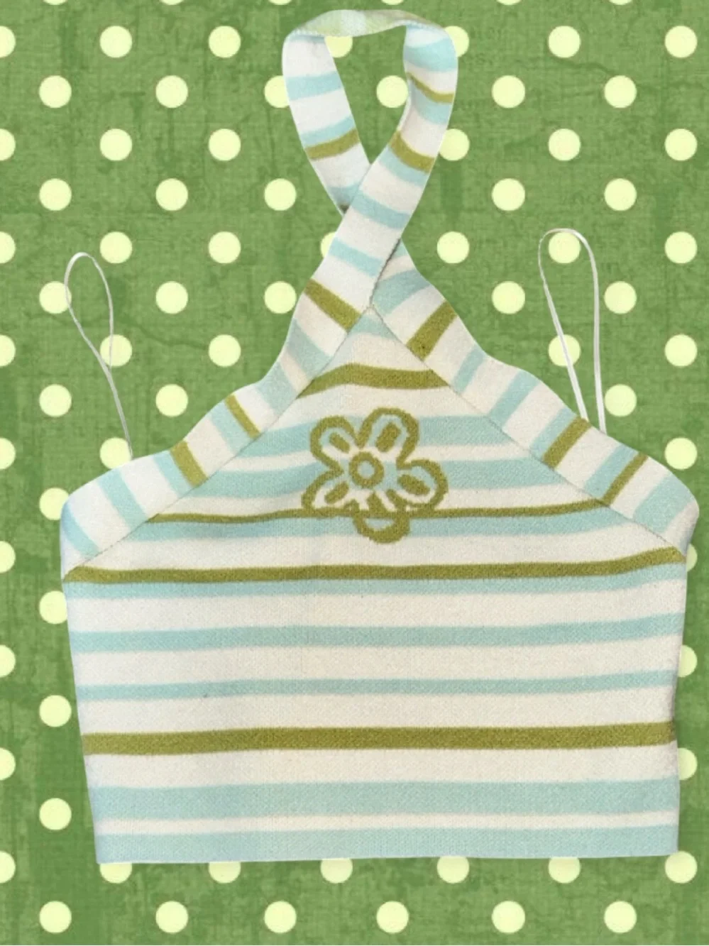 PacSun Striped Halter Crop Top in Light Blue & Olive